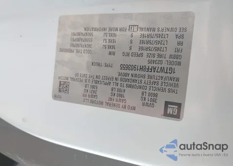 2017 GMC Savana G2500 z USA, uszkodzony, nr VIN 1GTW7AFF8H1903655